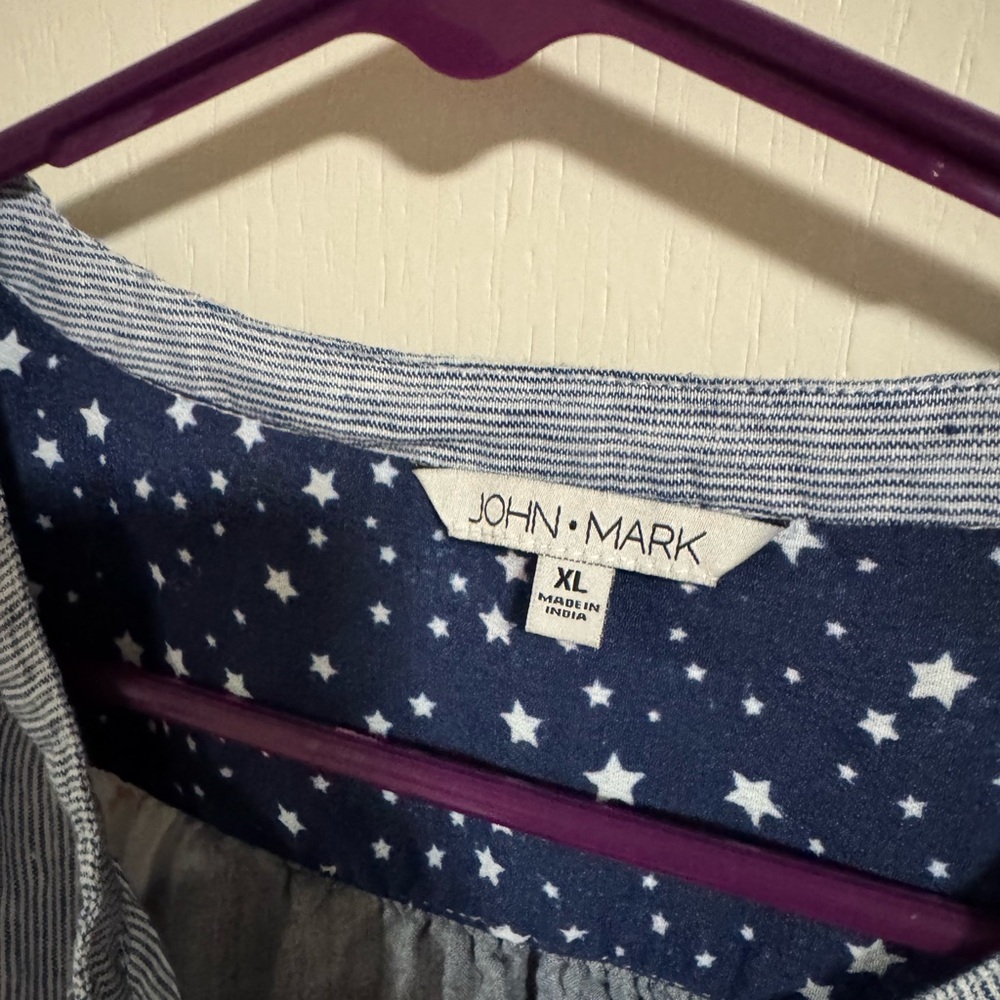 John Mark Navy Star Patterned Top - image 3